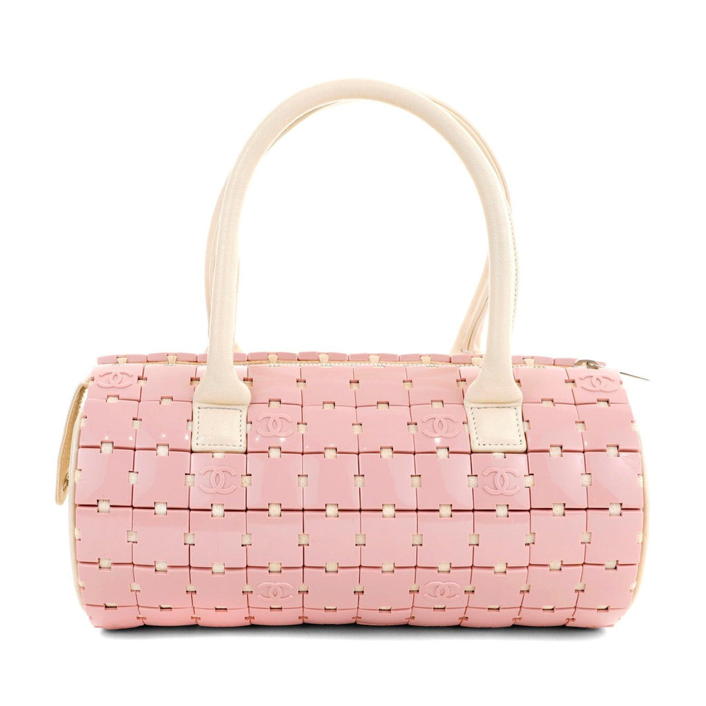 Chanel Pink and Beige Lucite Puzzle Mini Barrel Duffel Handbag RARE