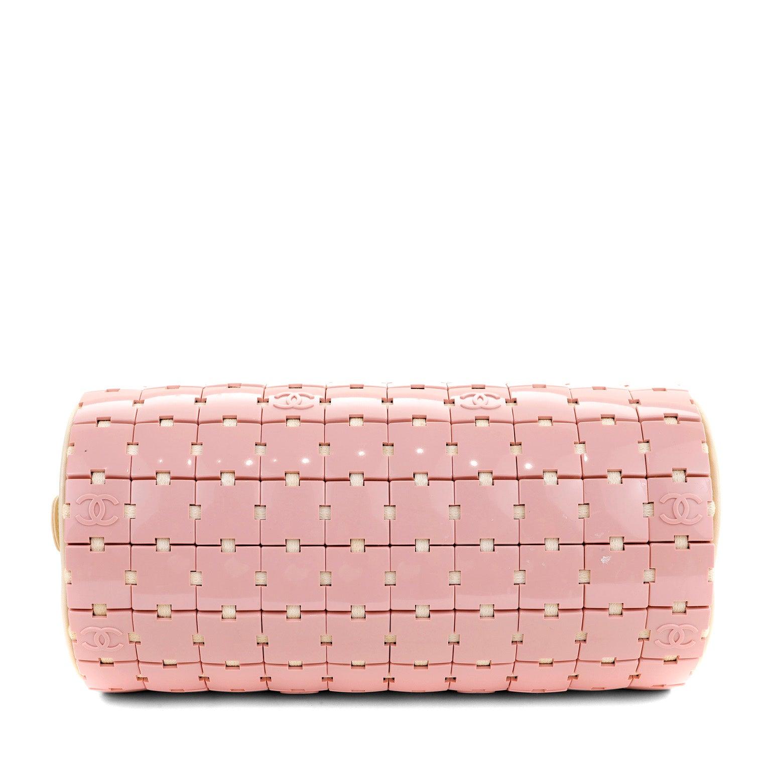 Chanel Pink and Beige Lucite Puzzle Mini Barrel Duffel Handbag RARE