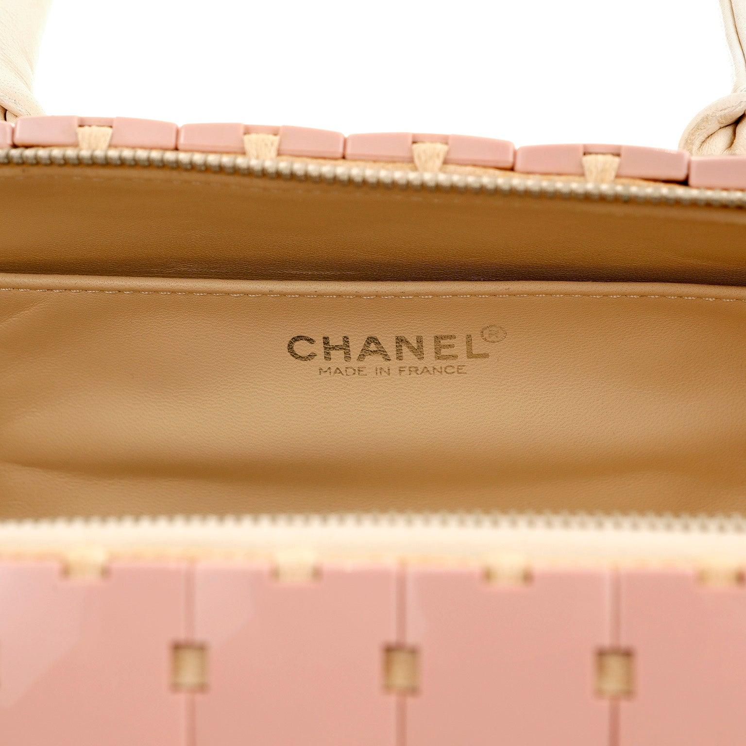 Chanel Pink and Beige Lucite Puzzle Mini Barrel Duffel Handbag RARE