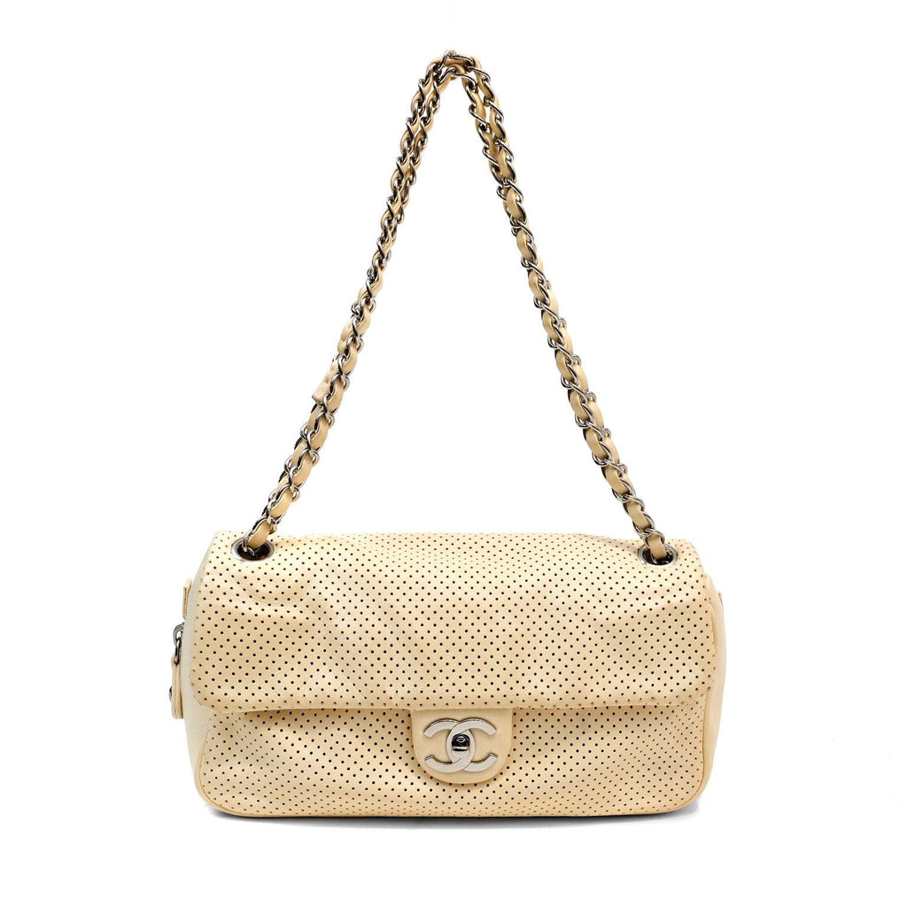 Chanel Pale Yellow Perforated Leather Baseball Spirit Bag