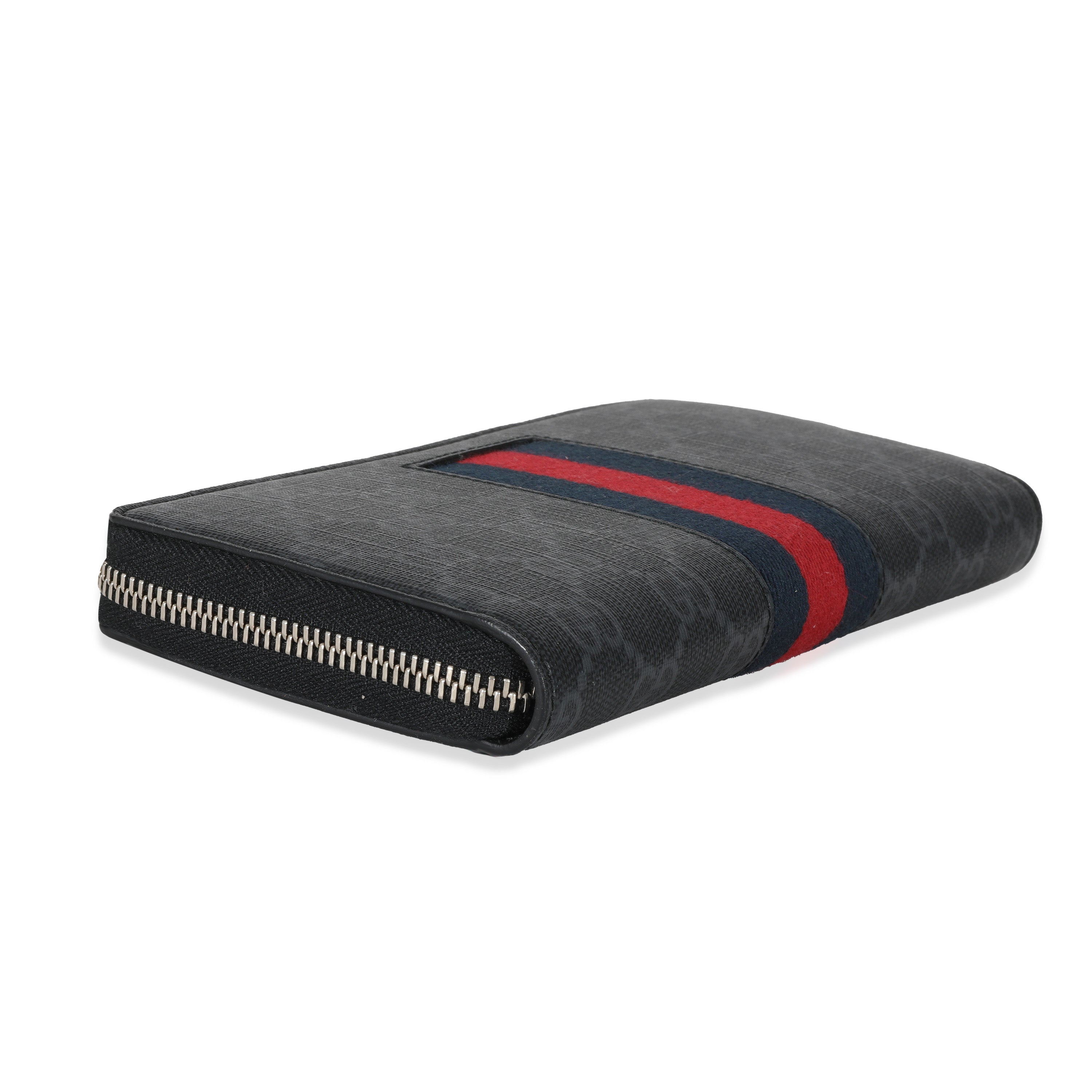 Gucci Black Canvas GG Supreme Web Zip Around Wallet