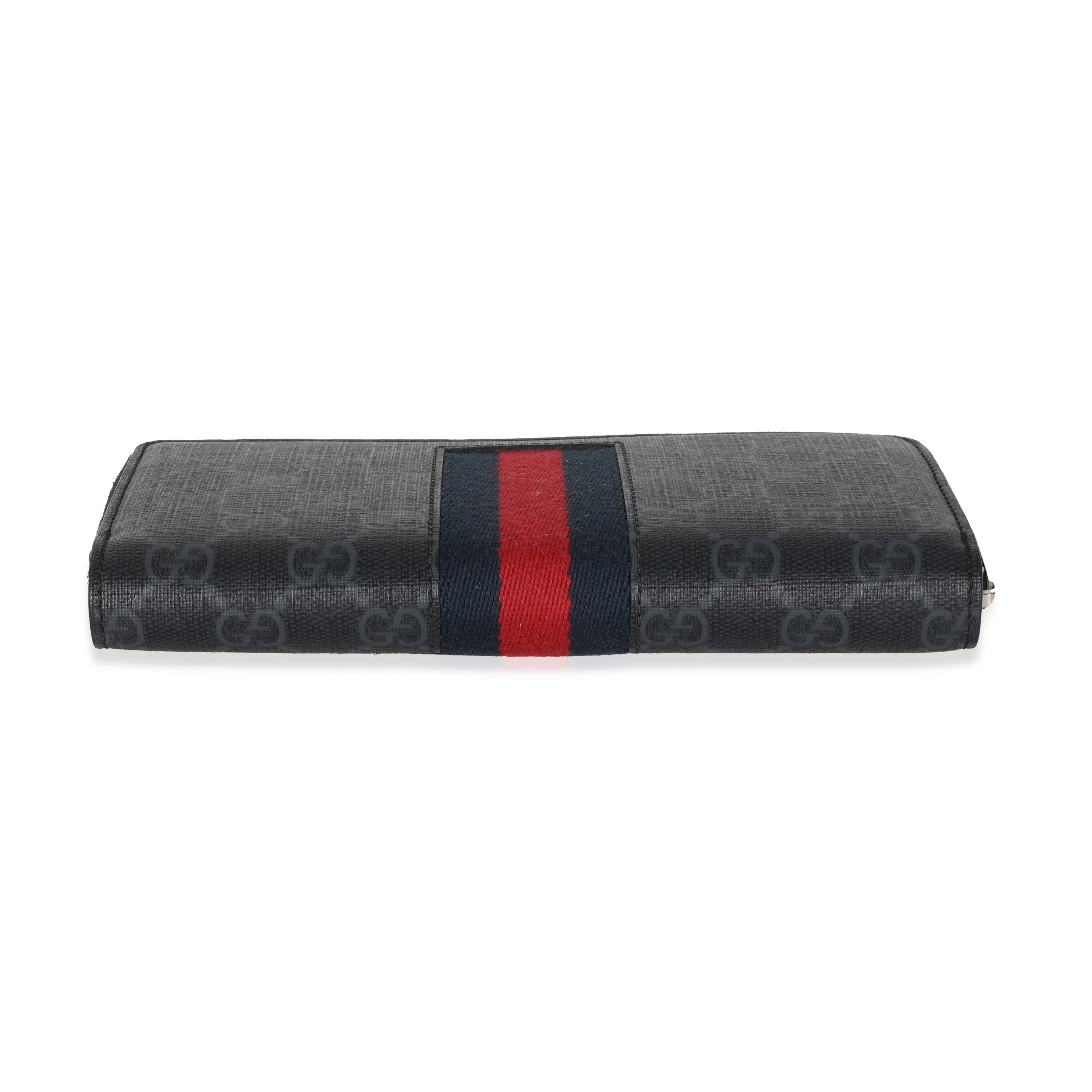Gucci Black Canvas GG Supreme Web Zip Around Wallet