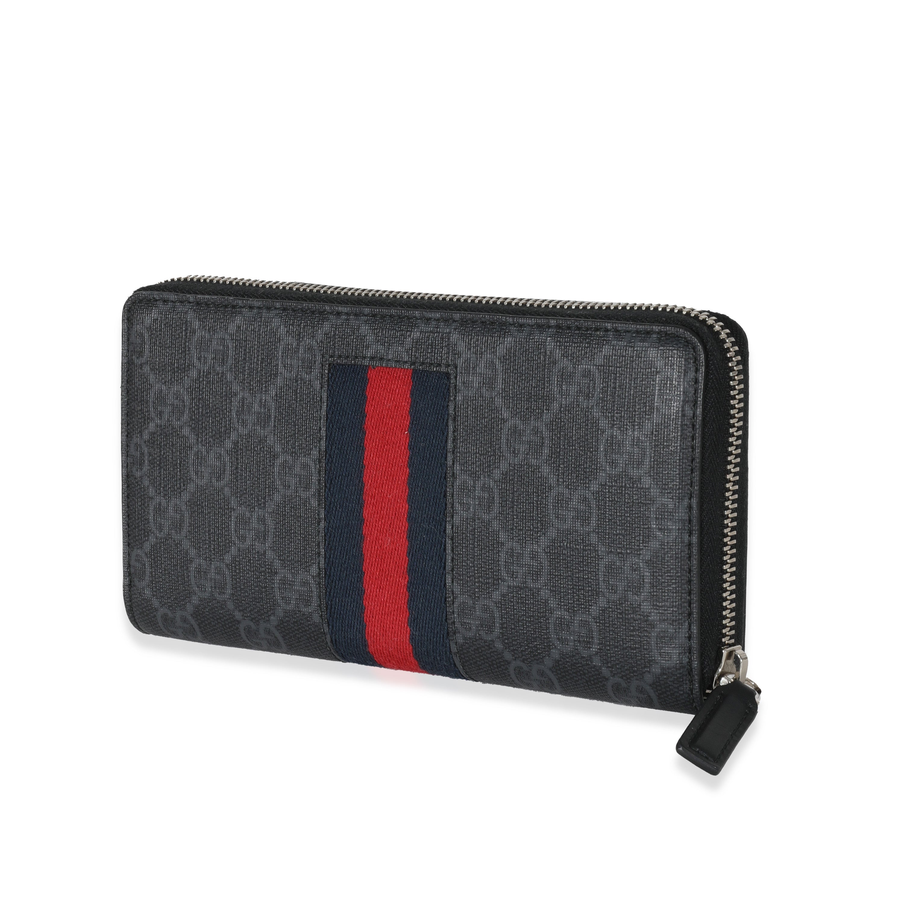 Gucci Black Canvas GG Supreme Web Zip Around Wallet