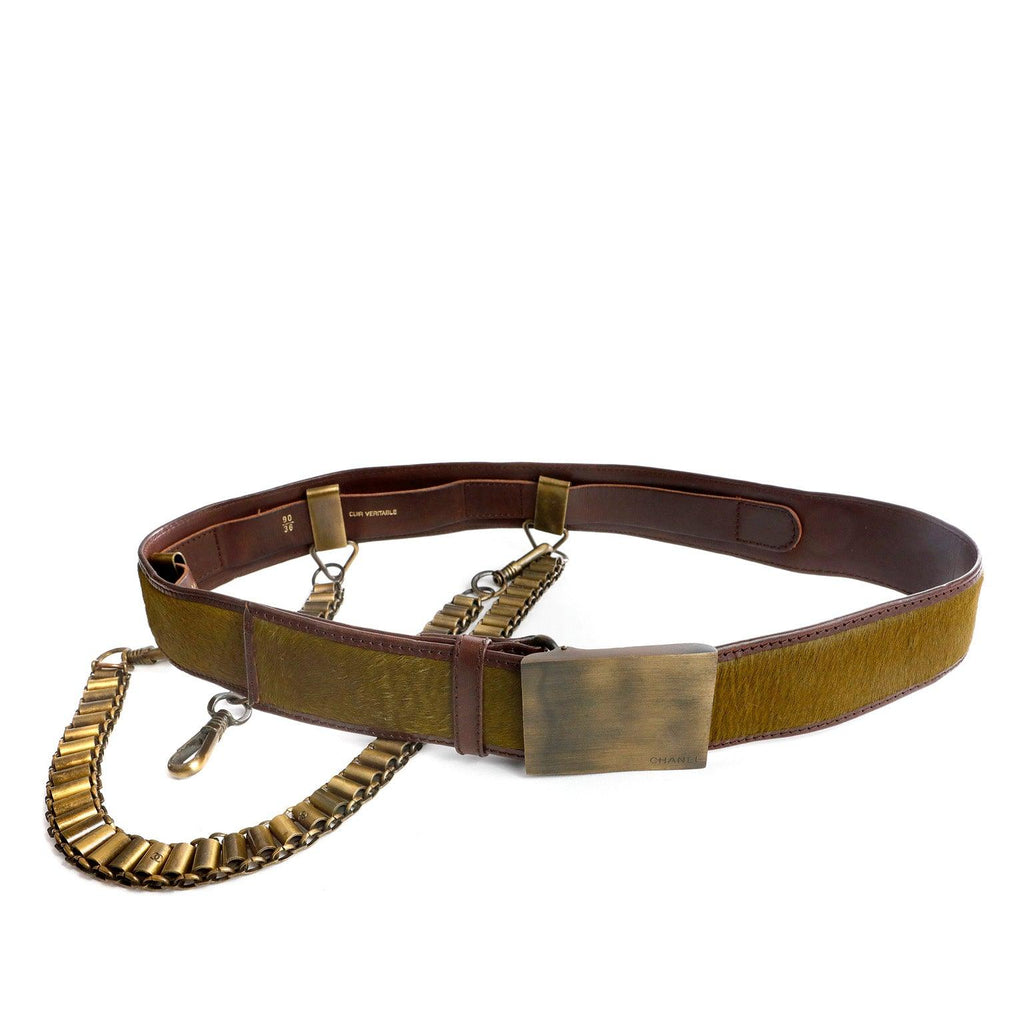 Chanel Green Pony Hair and Draped Chains Runway Belt