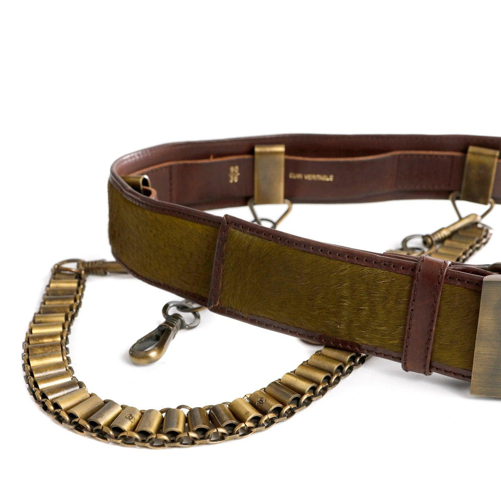 Chanel Green Pony Hair and Draped Chains Runway Belt