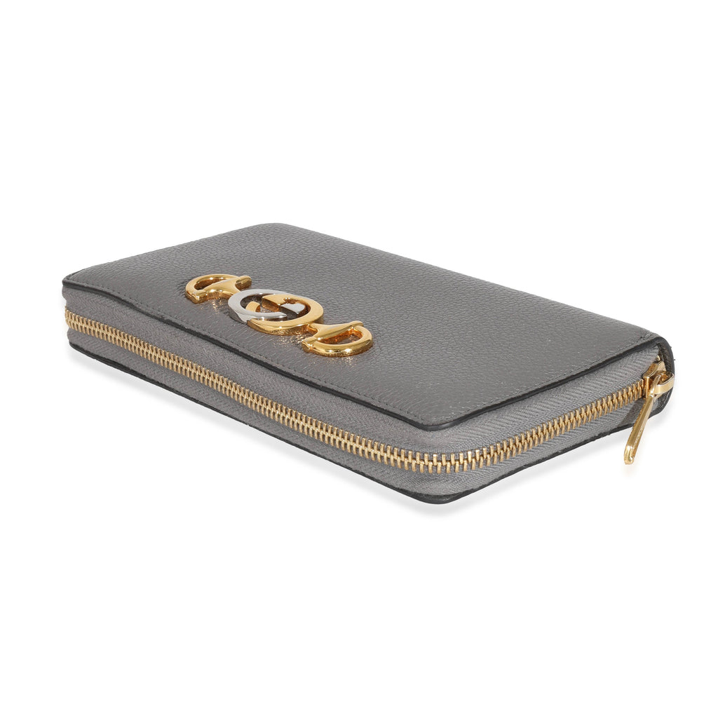 Gucci Grey Grainy Calfskin Zumi Zip Around Continental Wallet