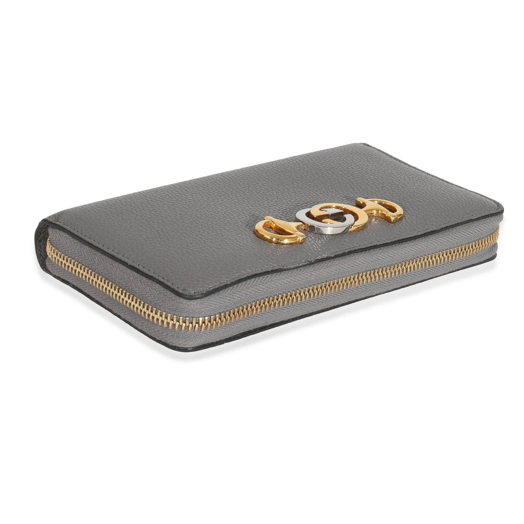 Gucci Grey Grainy Calfskin Zumi Zip Around Continental Wallet