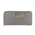 Gucci Grey Grainy Calfskin Zumi Zip Around Continental Wallet