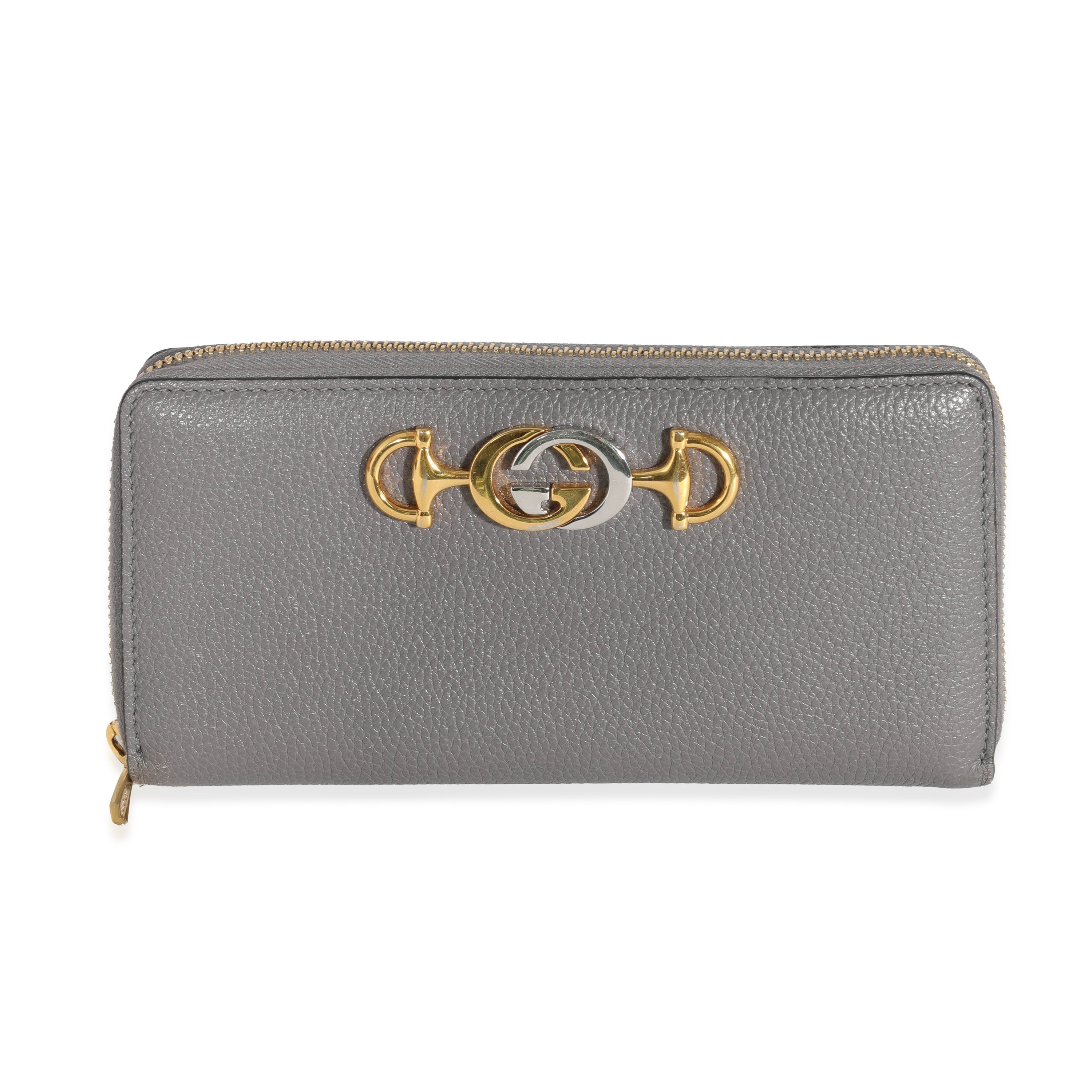 Gucci Grey Grainy Calfskin Zumi Zip Around Continental Wallet