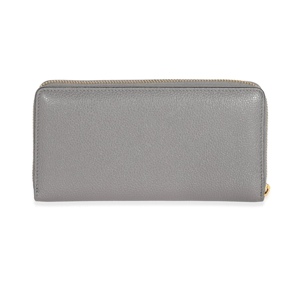 Gucci Grey Grainy Calfskin Zumi Zip Around Continental Wallet