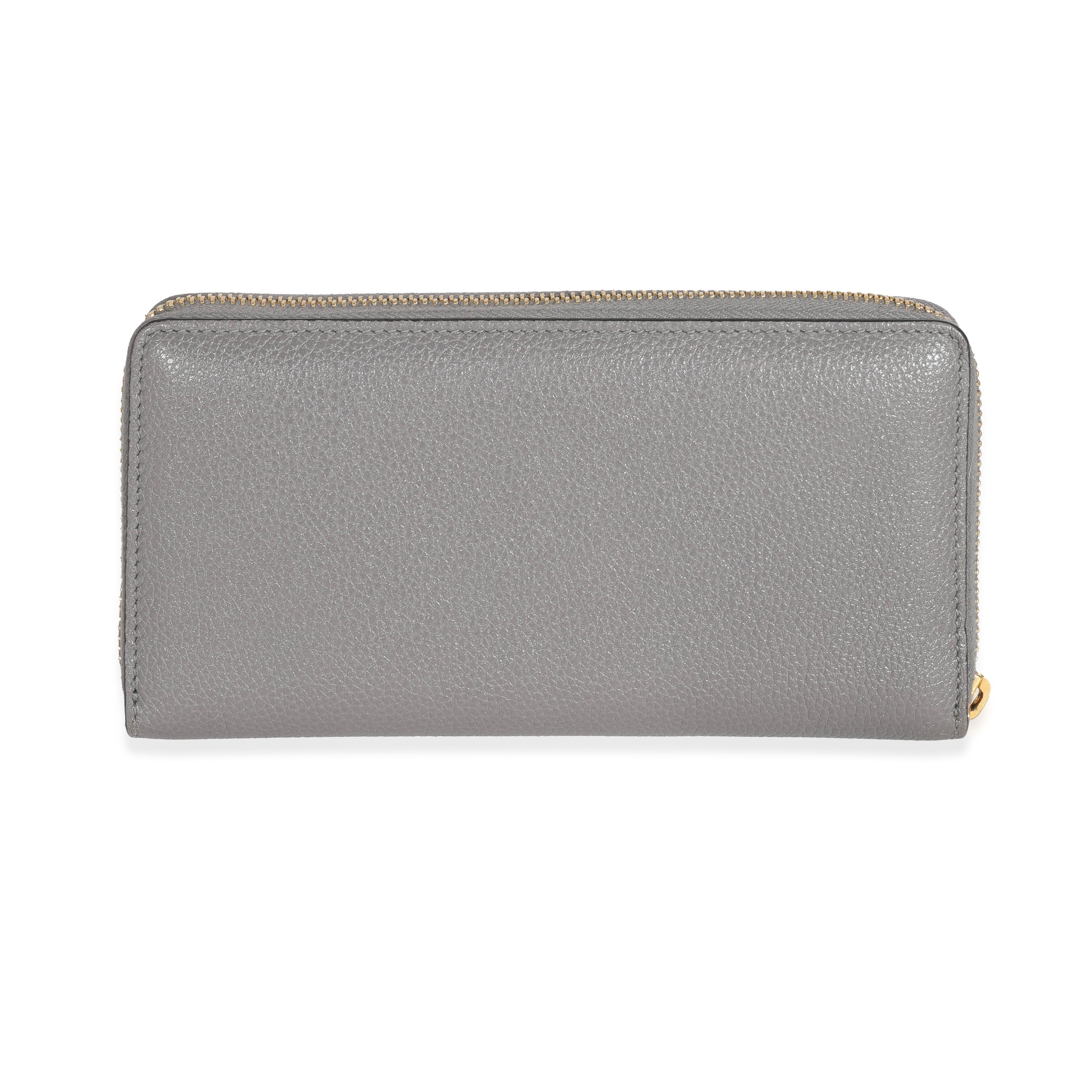 Gucci Grey Grainy Calfskin Zumi Zip Around Continental Wallet