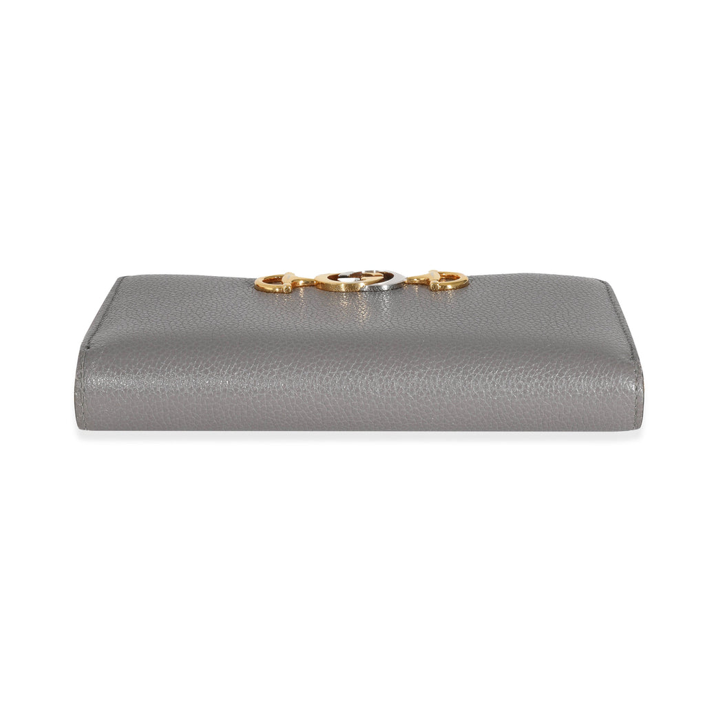 Gucci Grey Grainy Calfskin Zumi Zip Around Continental Wallet