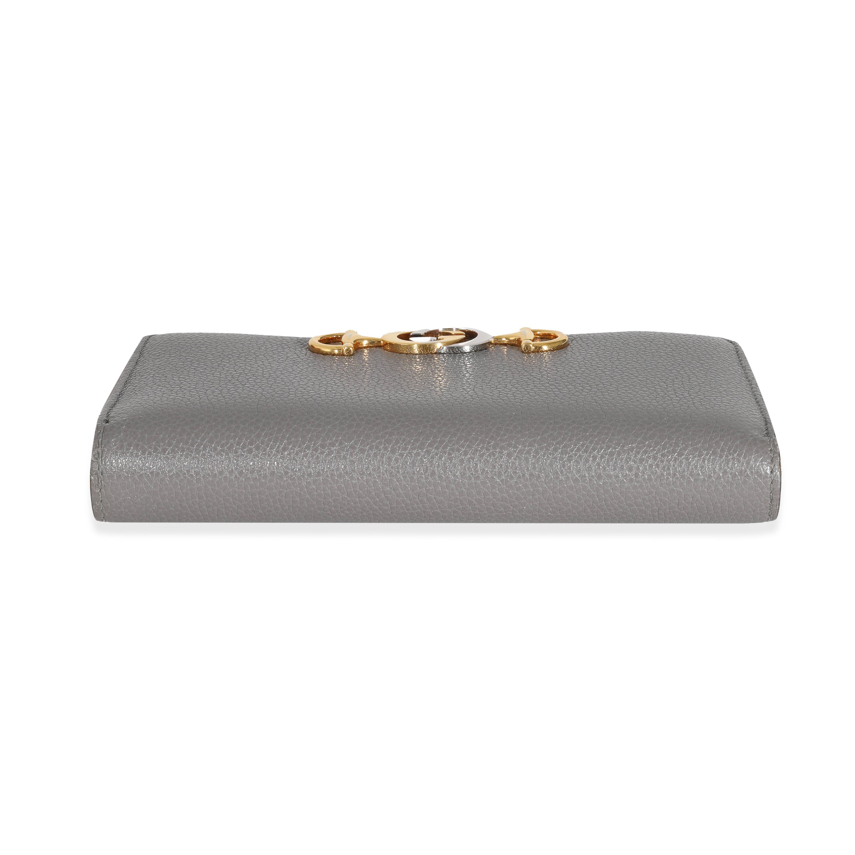 Gucci Grey Grainy Calfskin Zumi Zip Around Continental Wallet