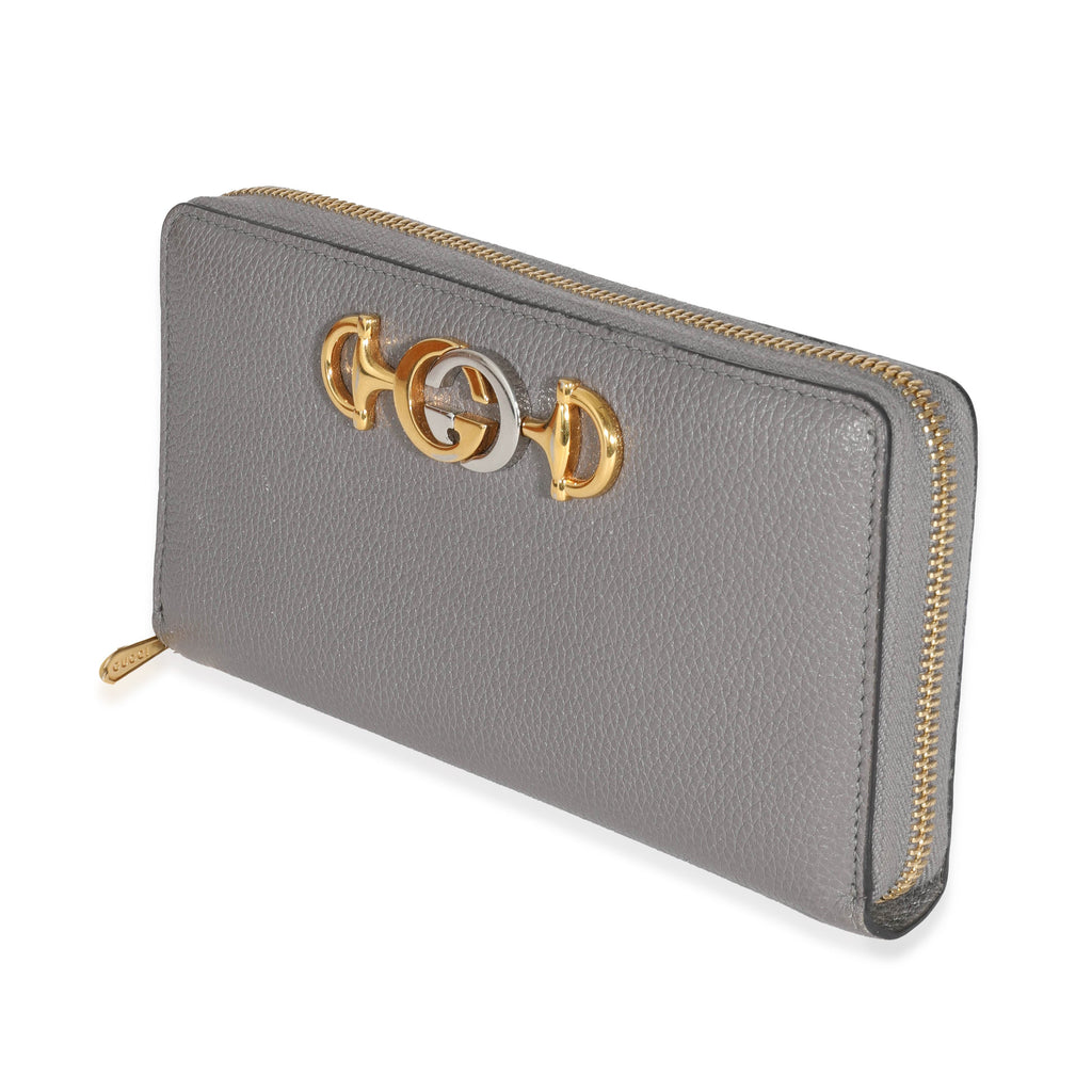 Gucci Grey Grainy Calfskin Zumi Zip Around Continental Wallet