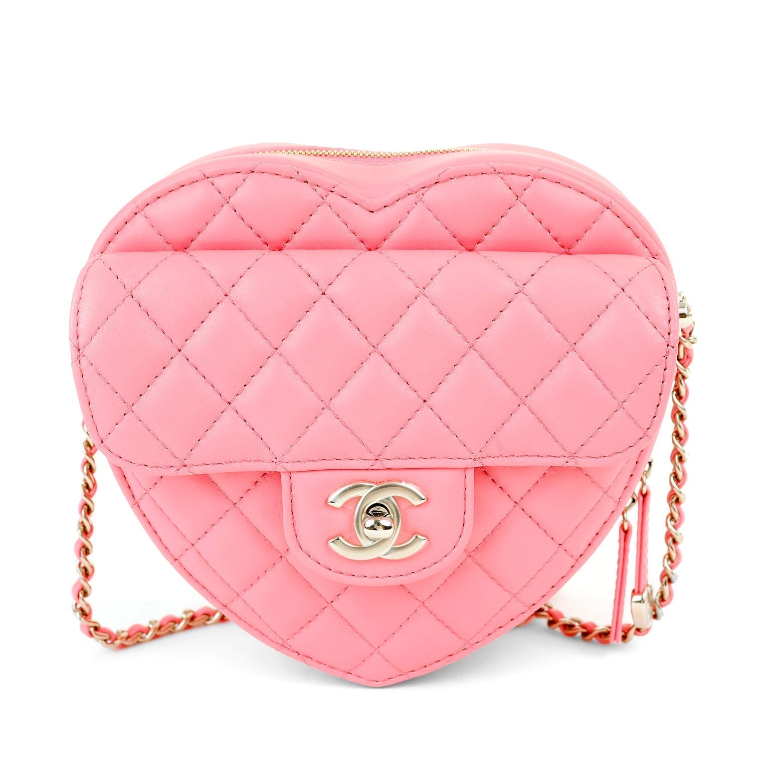 Chanel 2022 Pink Lambskin Heart Bag w/ Gold Hardware