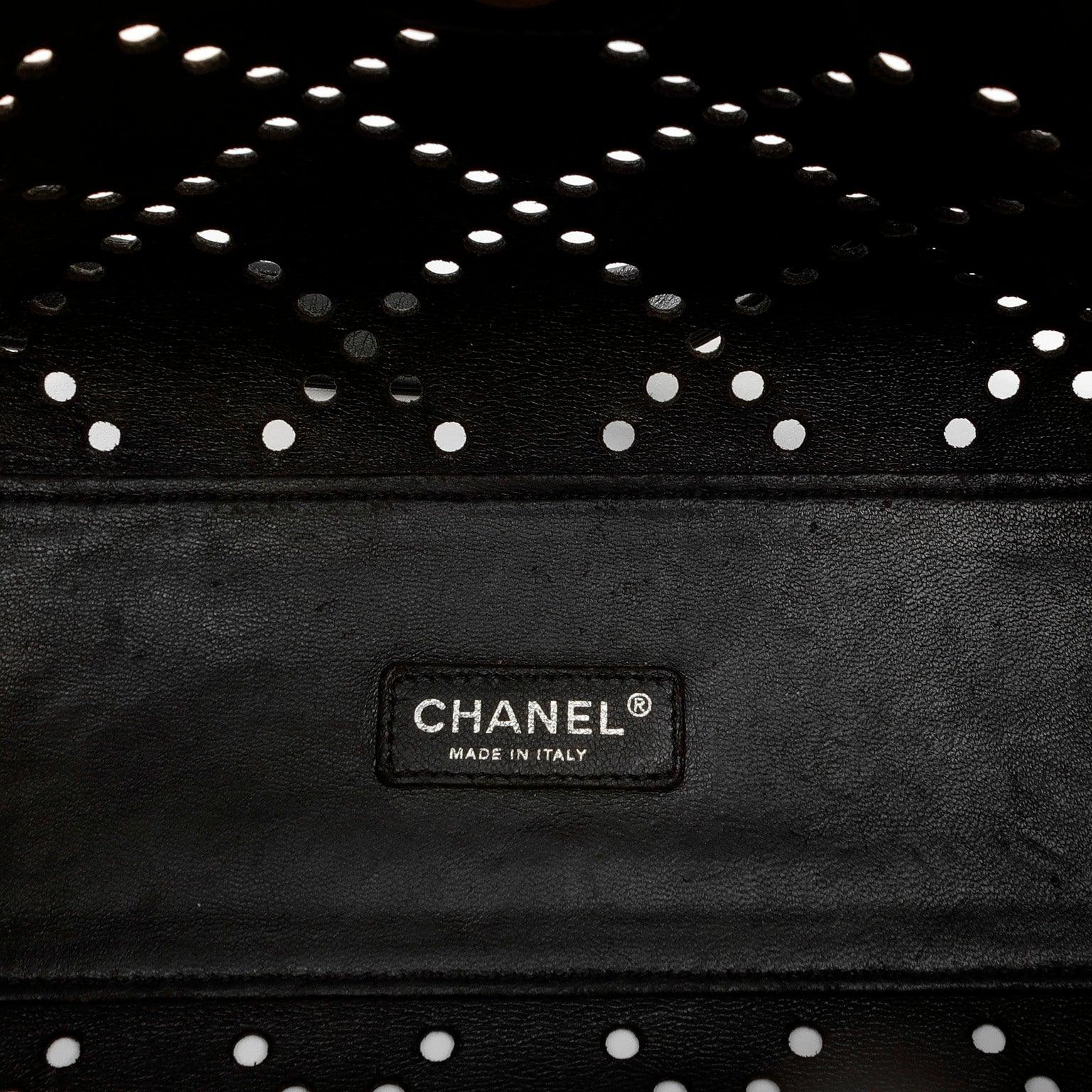 Chanel Black Patent Leather Perforated CC Tote