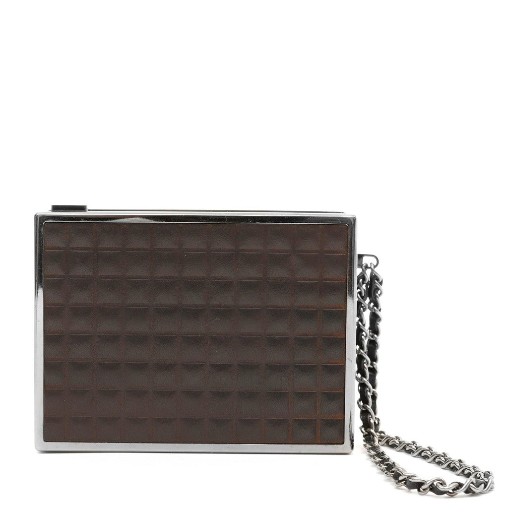 Chanel Vintage Brown Leather Box Purse Wristlet