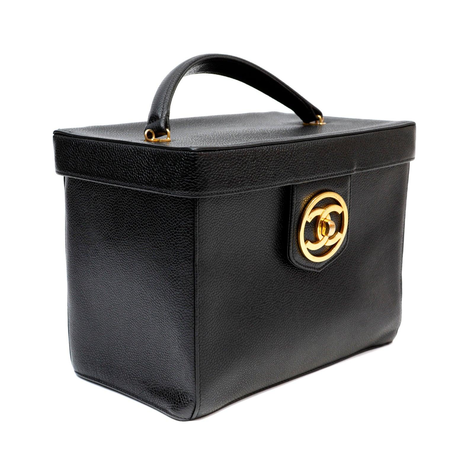 Chanel Black Caviar Large Vanity Box NO Straps w/ Gold Hardware