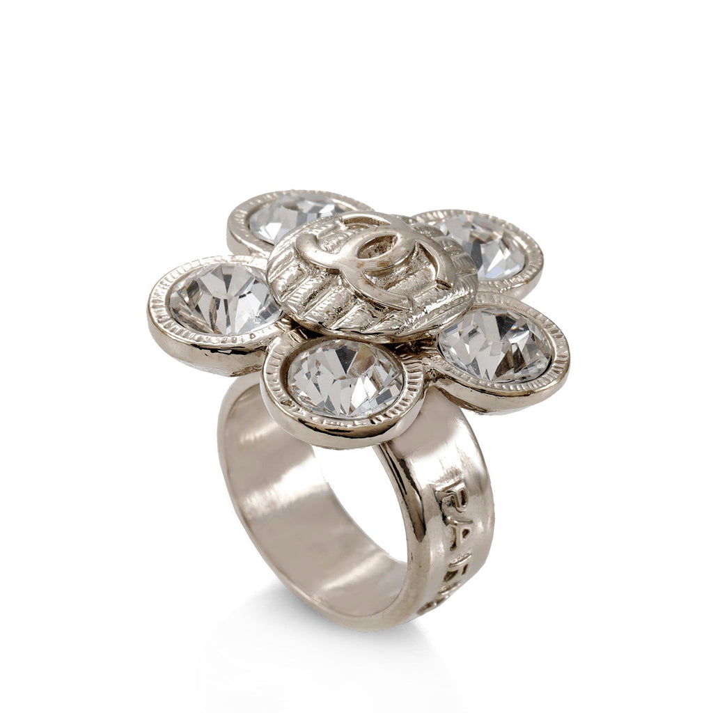 Chanel Large Stone Camellia Ring w/ CC Center