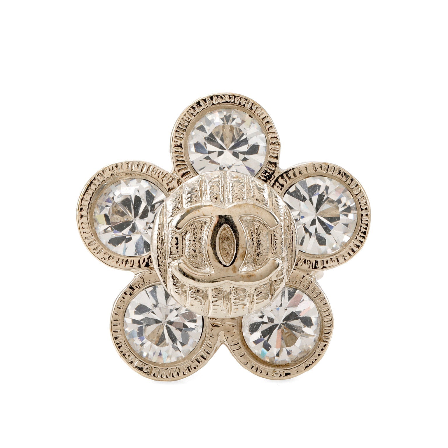 Chanel Large Stone Camellia Ring w/ CC Center