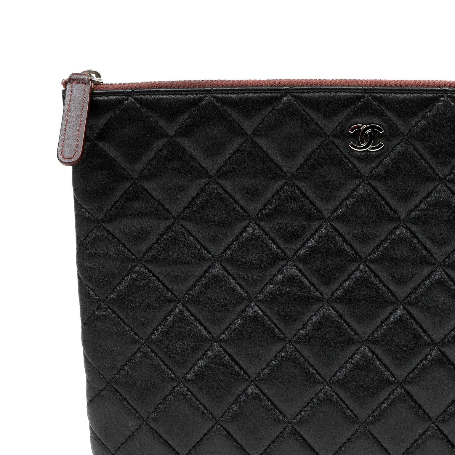 Chanel Small Black Quilted Lambskin Classic O-Case w/ Silver Hardware