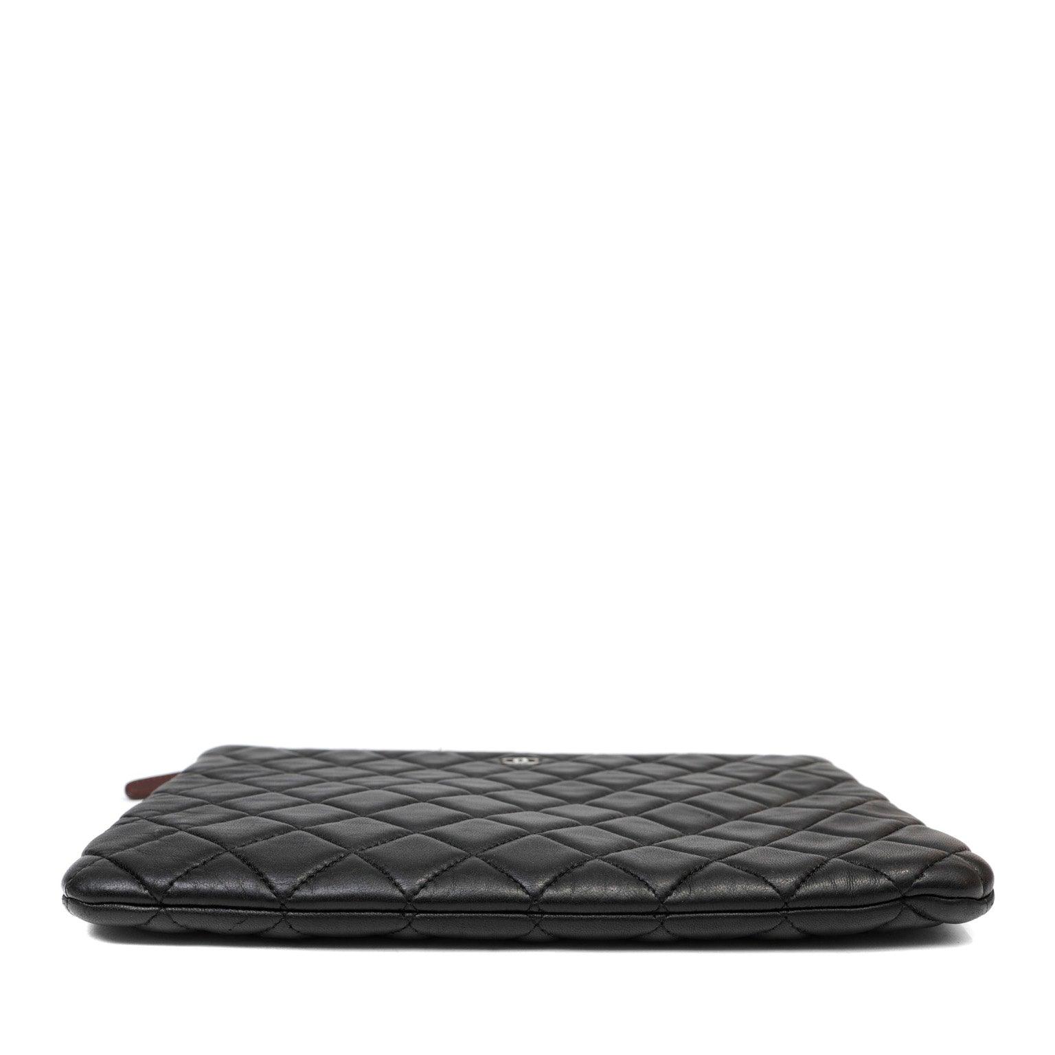 Chanel Small Black Quilted Lambskin Classic O-Case w/ Silver Hardware