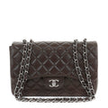 Chanel Chocolate Brown Caviar Jumbo Classic w/ Silver Hardware