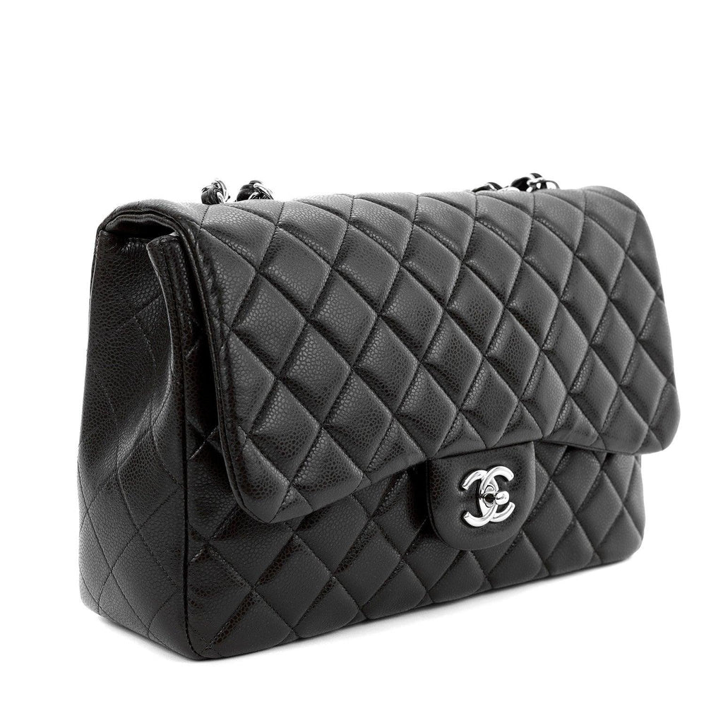 Chanel Chocolate Brown Caviar Jumbo Classic w/ Silver Hardware