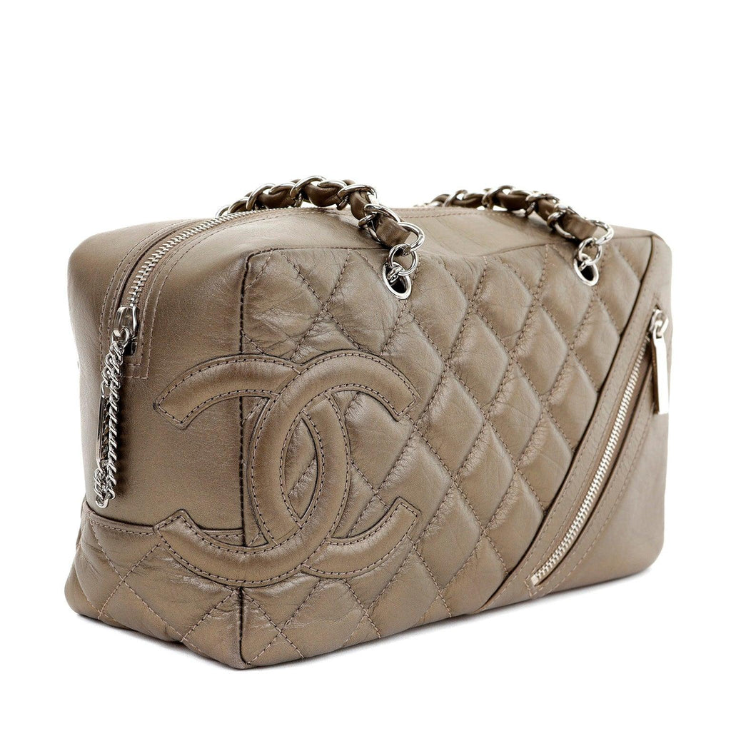 Chanel Metallic Bronze Distressed Lambskin Cambon Camera Bag Paris/NY