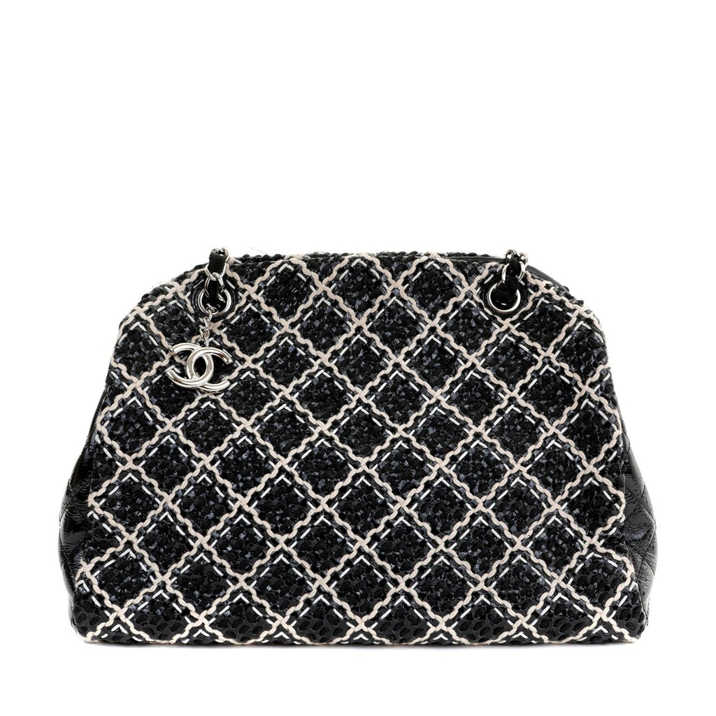 Chanel Black and Beige Tweed Patent Leather Large Just Mademoiselle Bag