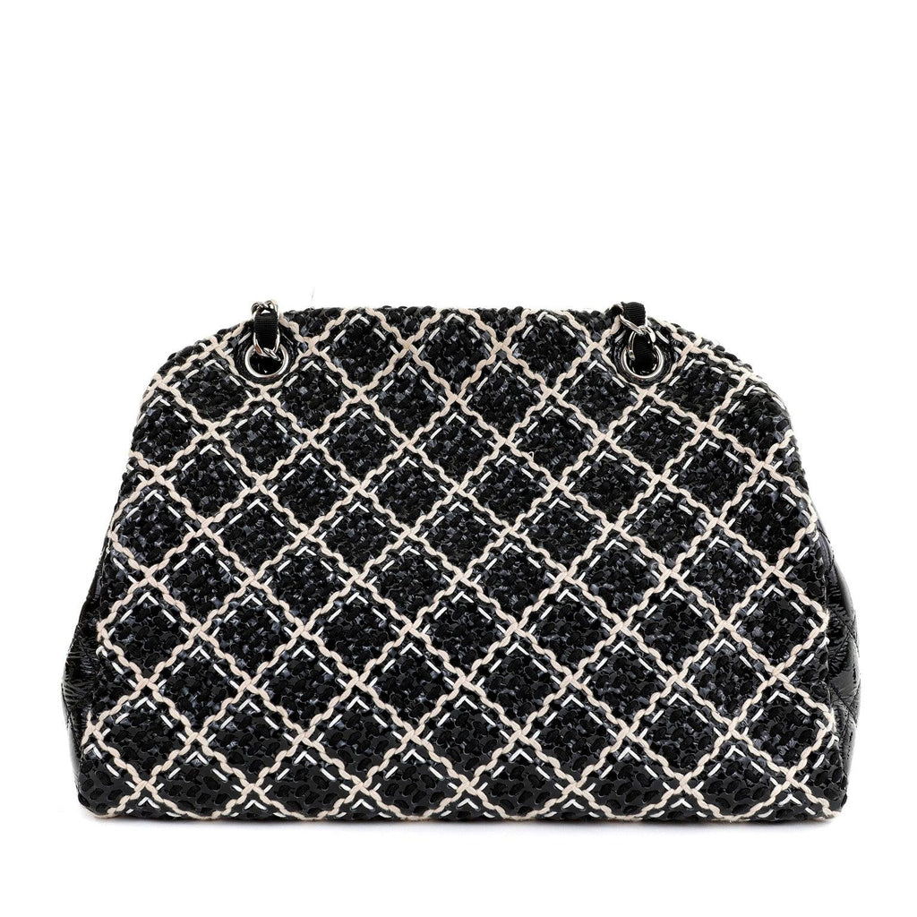 Chanel Black and Beige Tweed Patent Leather Large Just Mademoiselle Bag