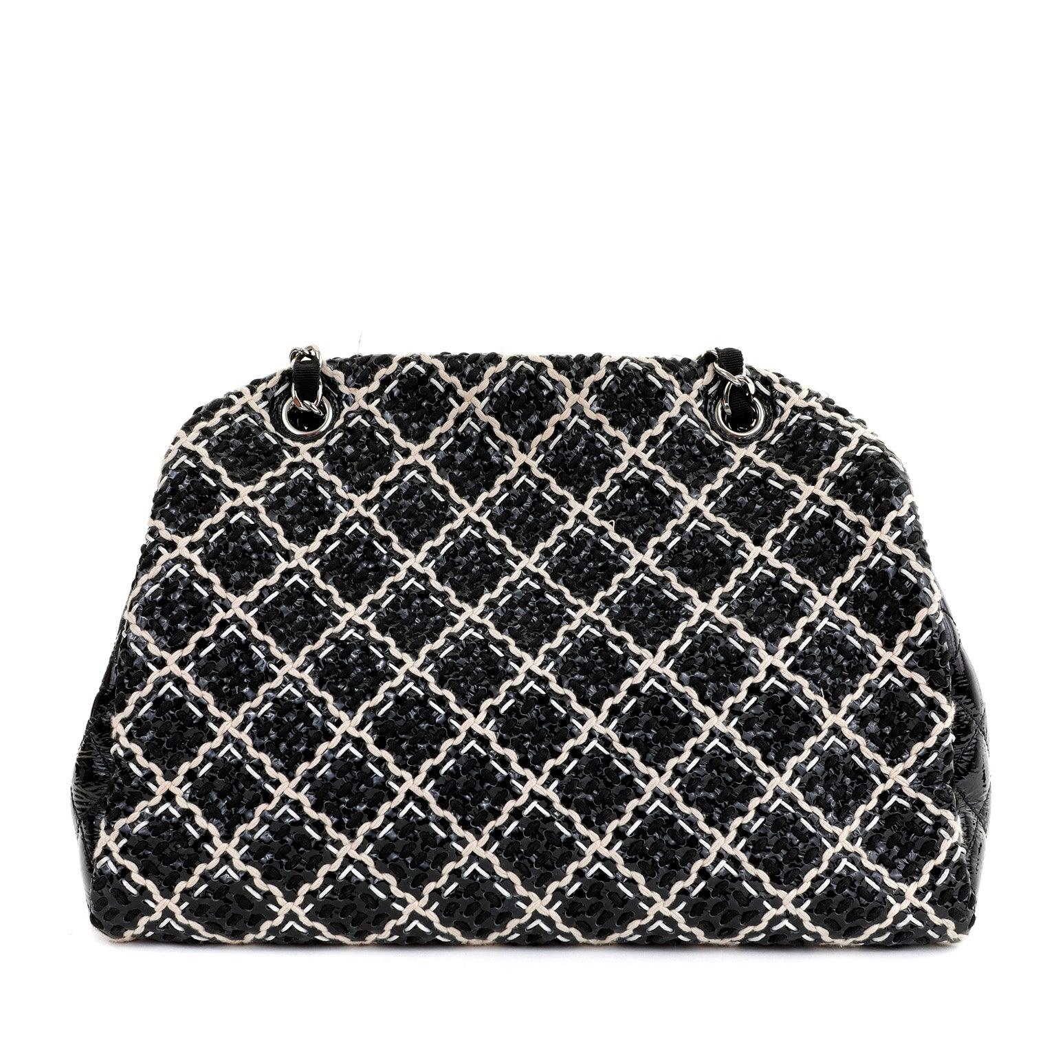 Chanel Black and Beige Tweed Patent Leather Large Just Mademoiselle Bag