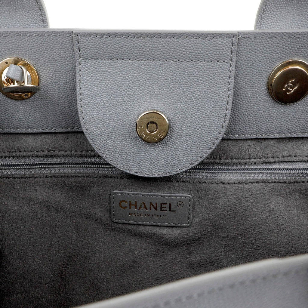 Chanel Grey Caviar Deauville Studded Tote with Silver Hardware