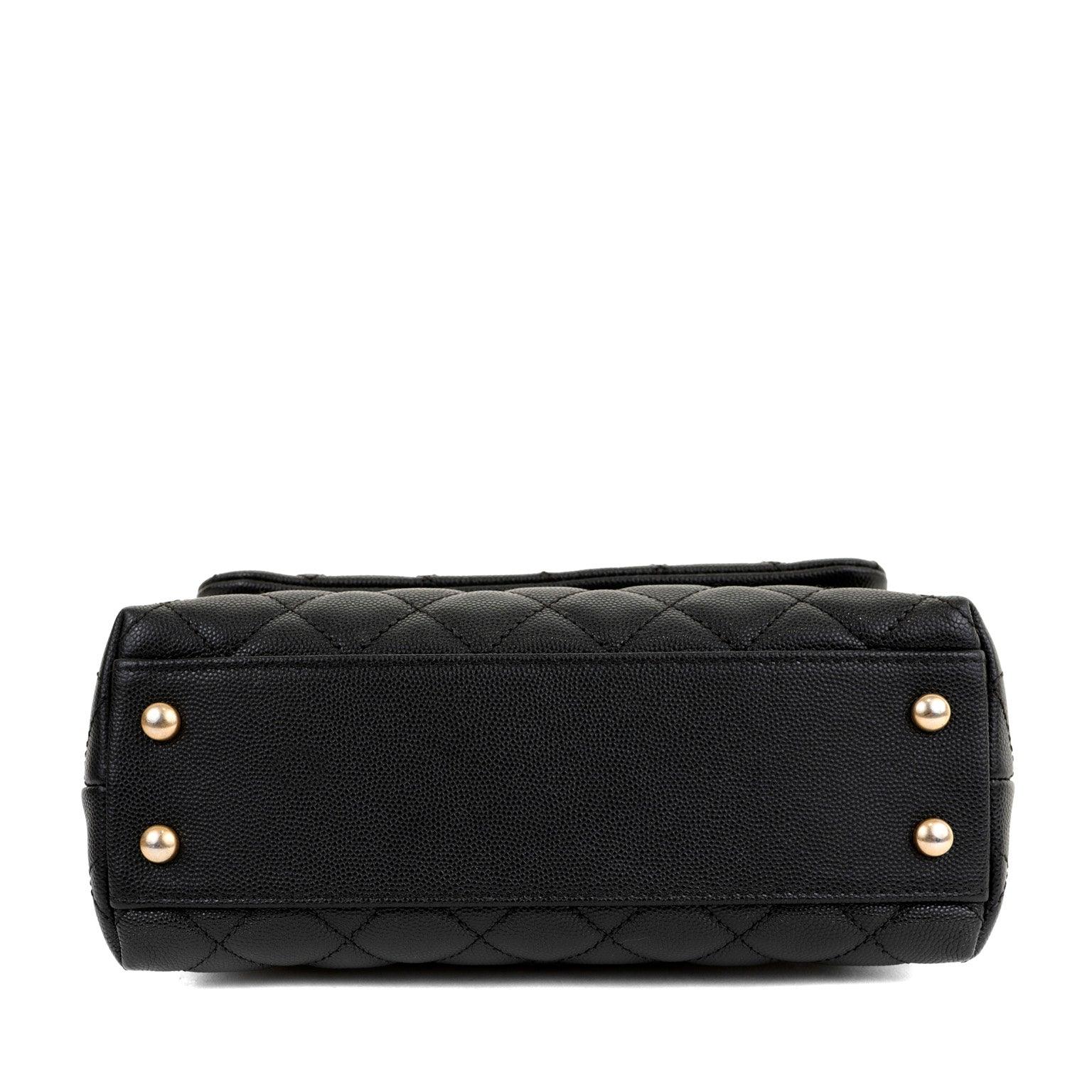 Chanel Black Caviar Lizard Coco Handle Small Flap Bag with Gold Hardware