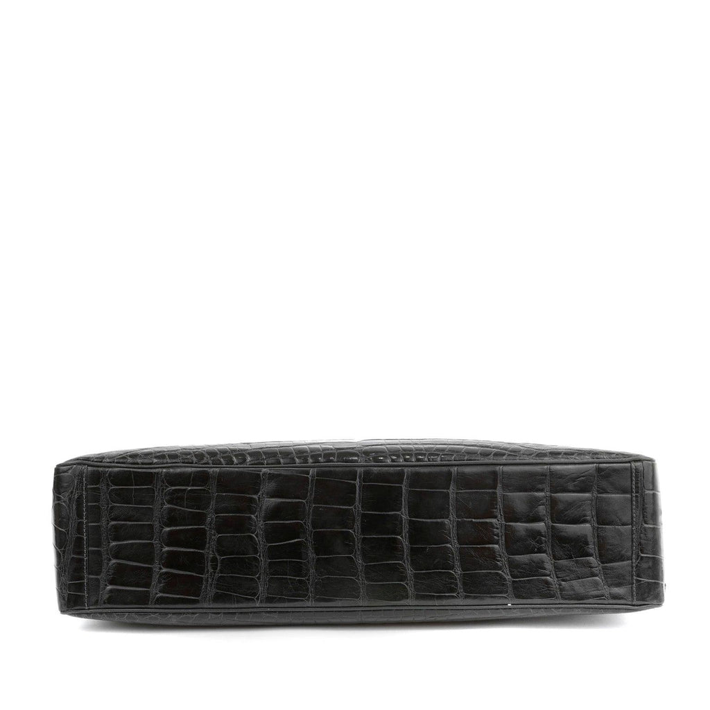 Chanel Dark Green Crocodile Tote Briefcase w/ Gold Hardware