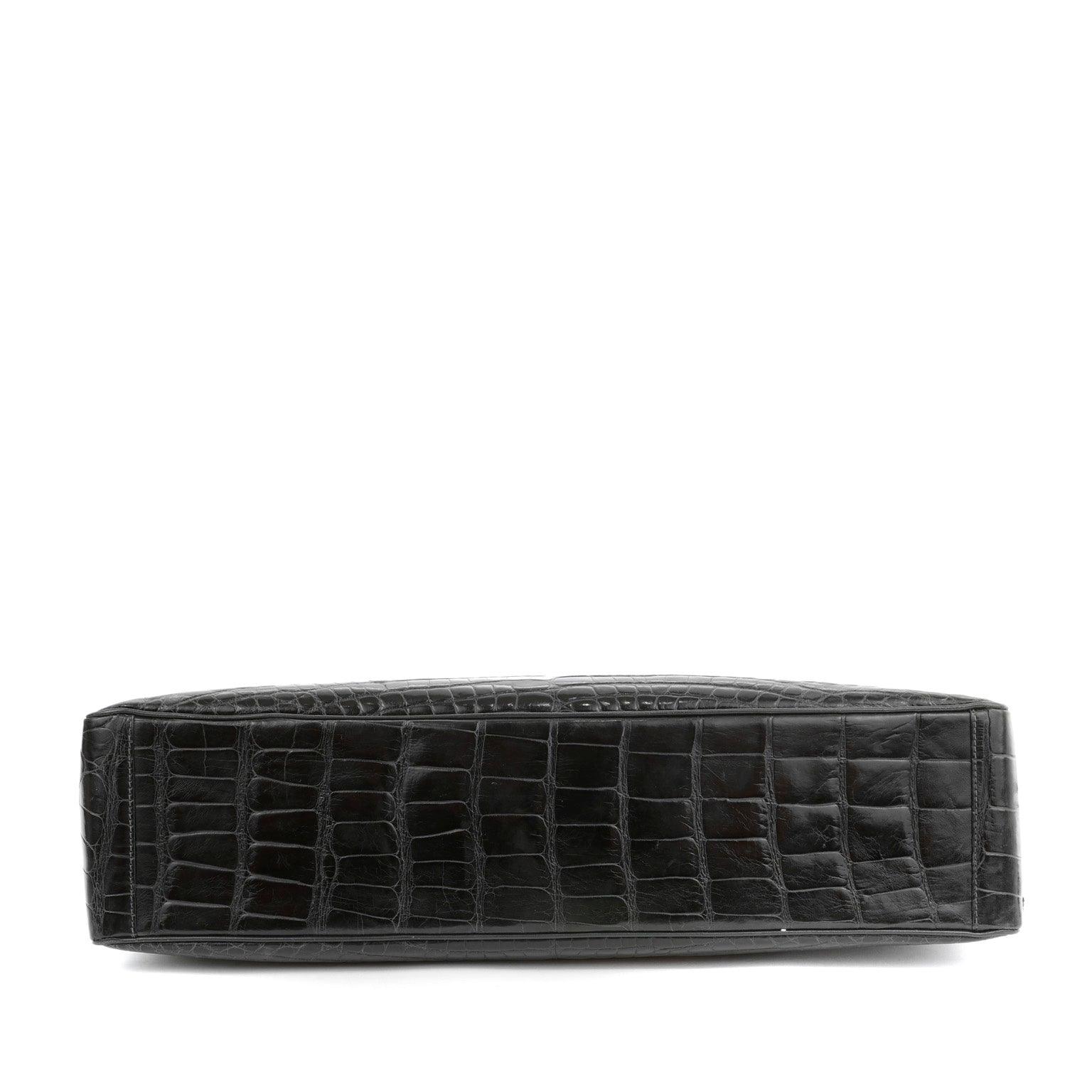 Chanel Dark Green Crocodile Tote Briefcase w/ Gold Hardware