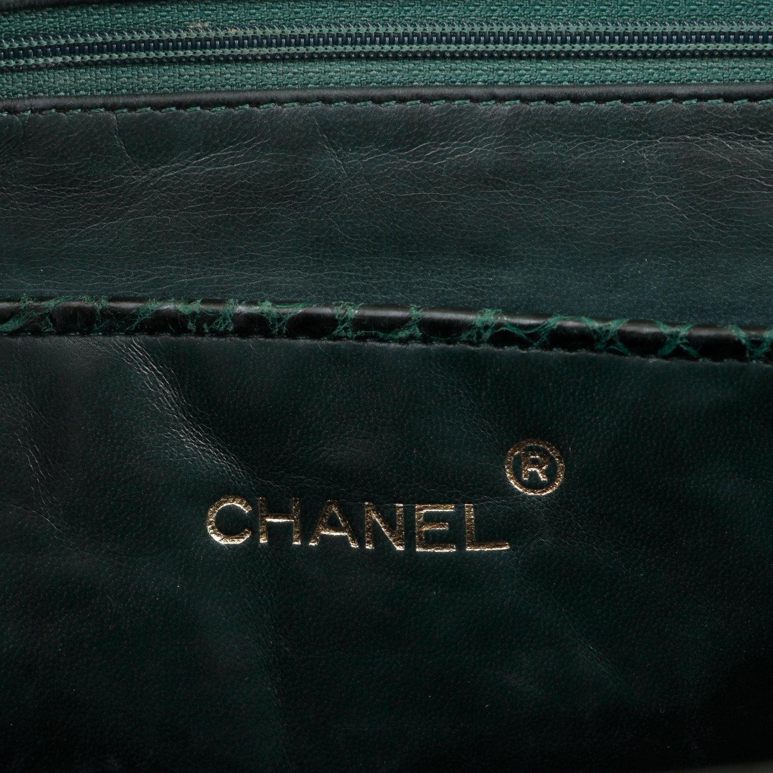 Chanel Dark Green Crocodile Tote Briefcase w/ Gold Hardware
