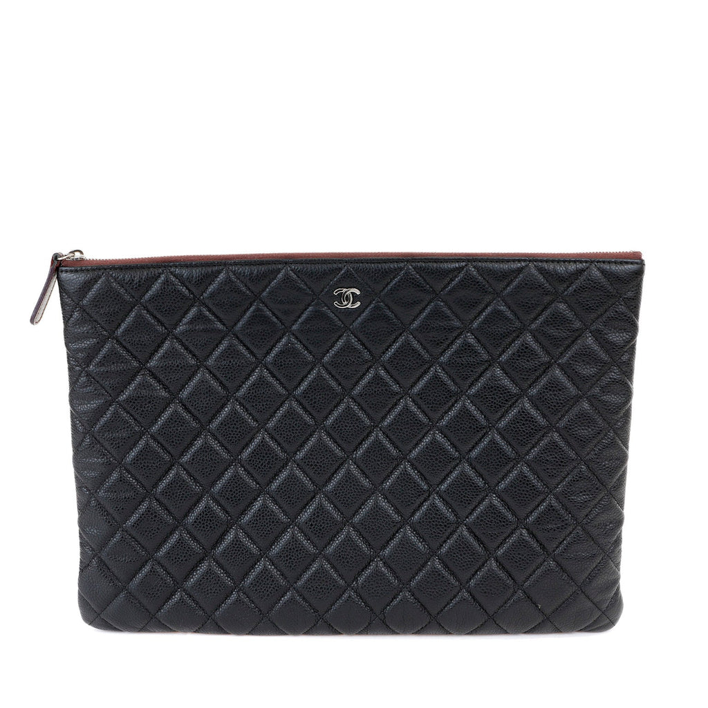 Chanel Large Black Caviar Classic O-Case with Silver Hardware