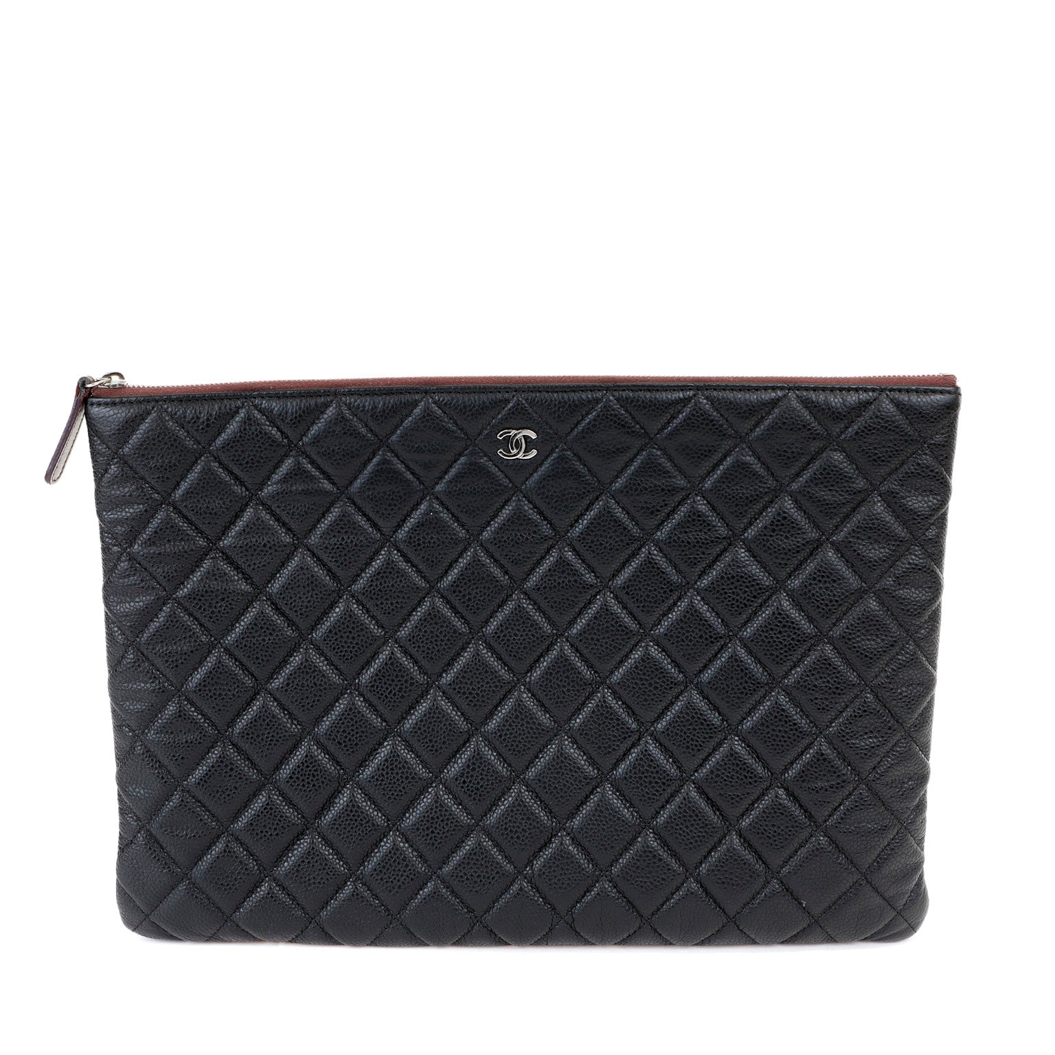 Chanel Large Black Caviar Classic O-Case with Silver Hardware