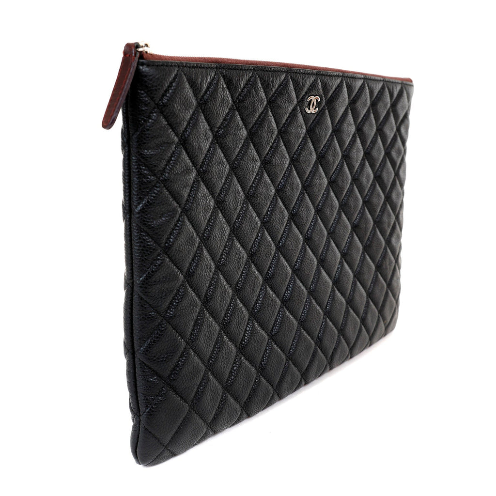 Chanel Large Black Caviar Classic O-Case with Silver Hardware