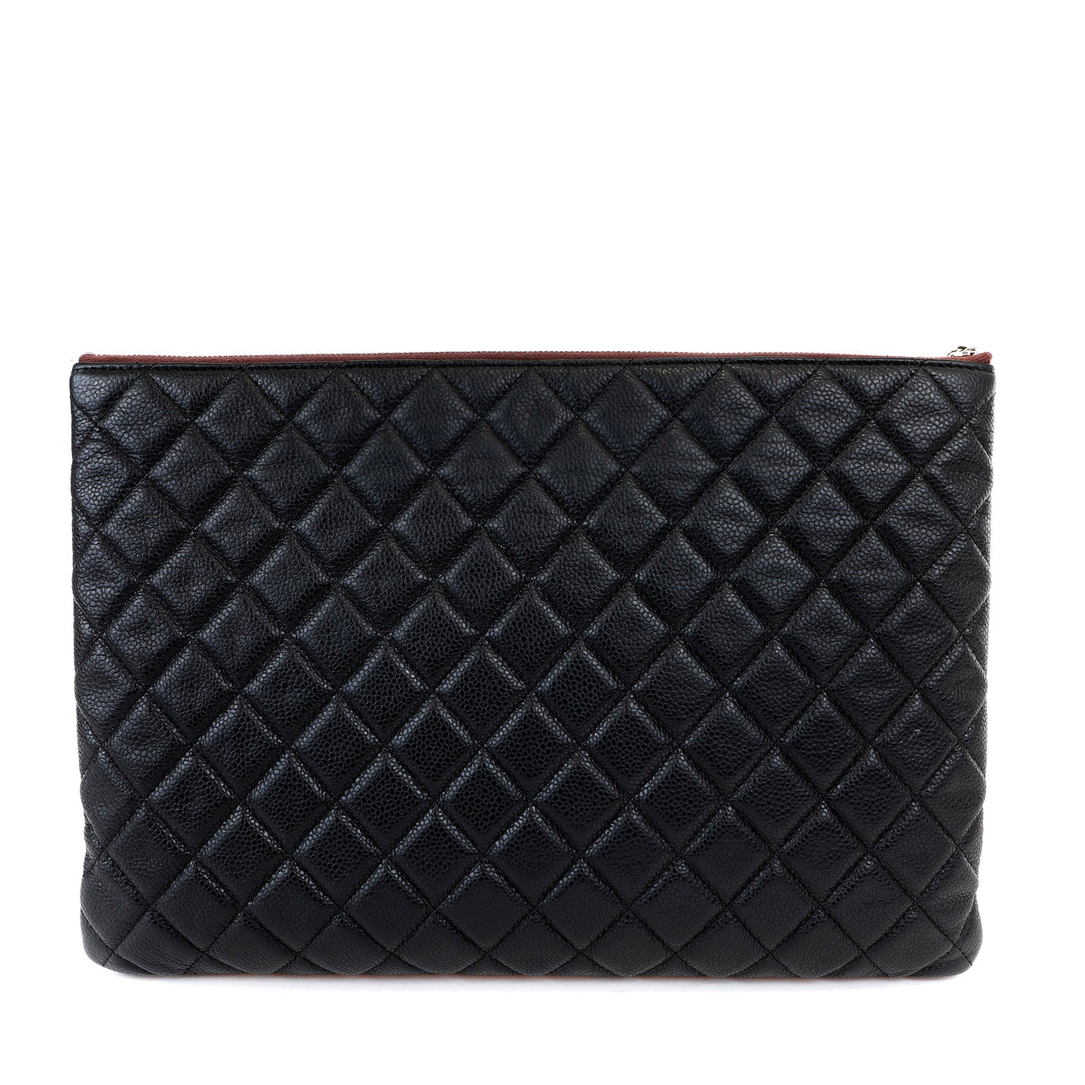 Chanel Large Black Caviar Classic O-Case with Silver Hardware