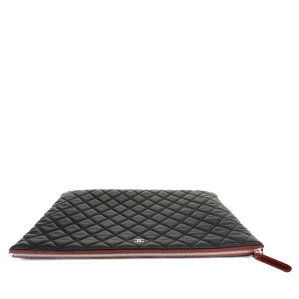 Chanel Large Black Caviar Classic O-Case with Silver Hardware