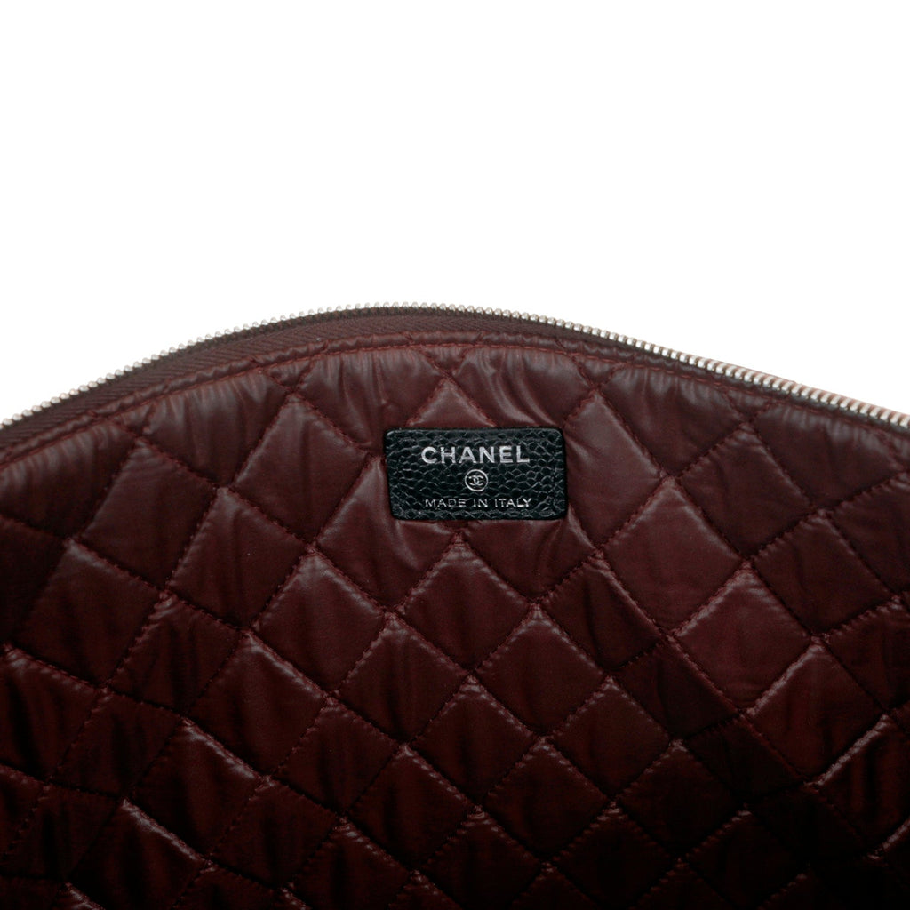 Chanel Large Black Caviar Classic O-Case with Silver Hardware
