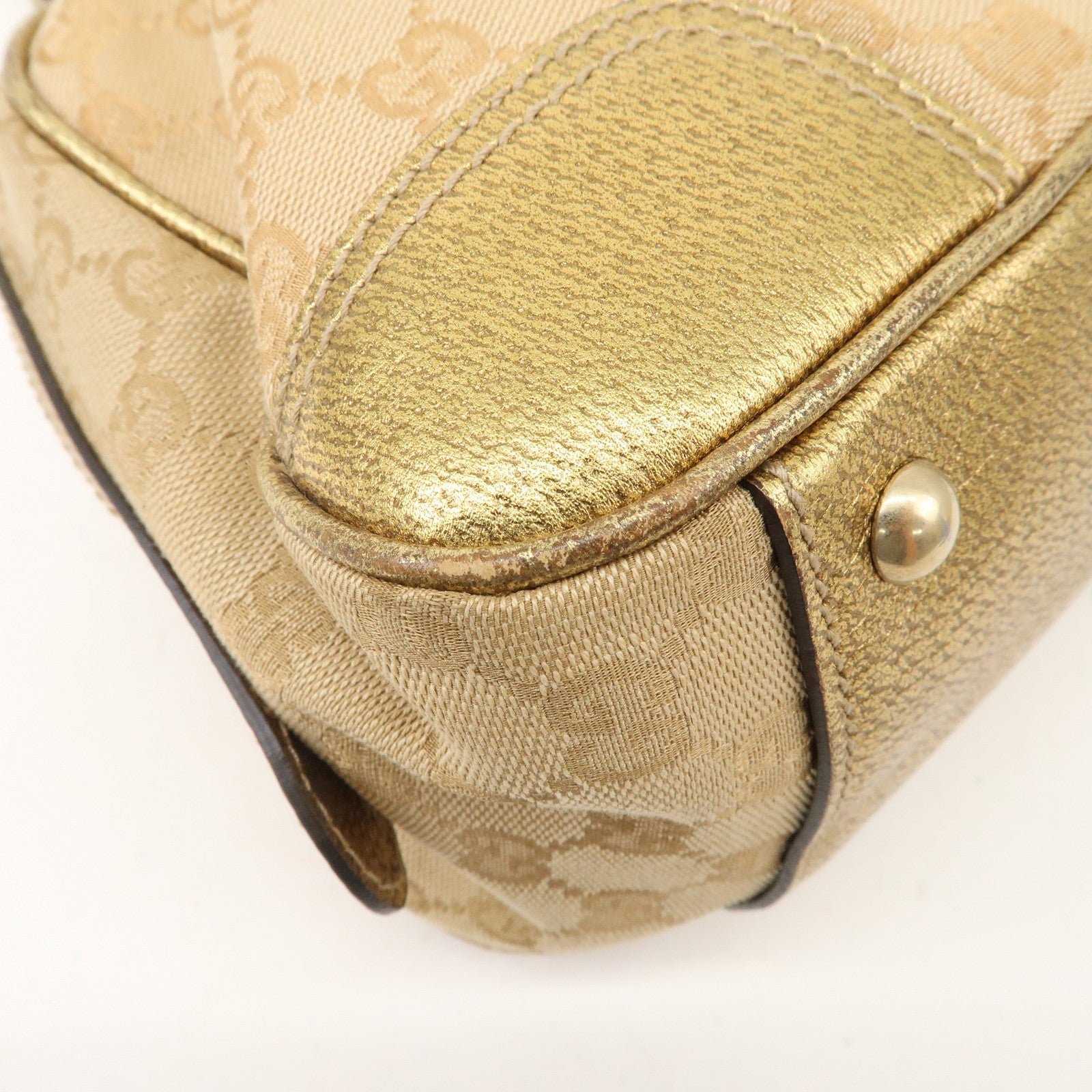 GUCCI Princy GG Canvas Leather Mini Boston Bag Beige Gold 161720