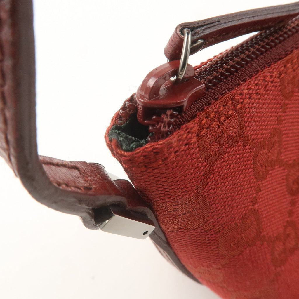 GUCCI Boat Bag GG Canvas Leather Hand Bag Pouch Red 07198