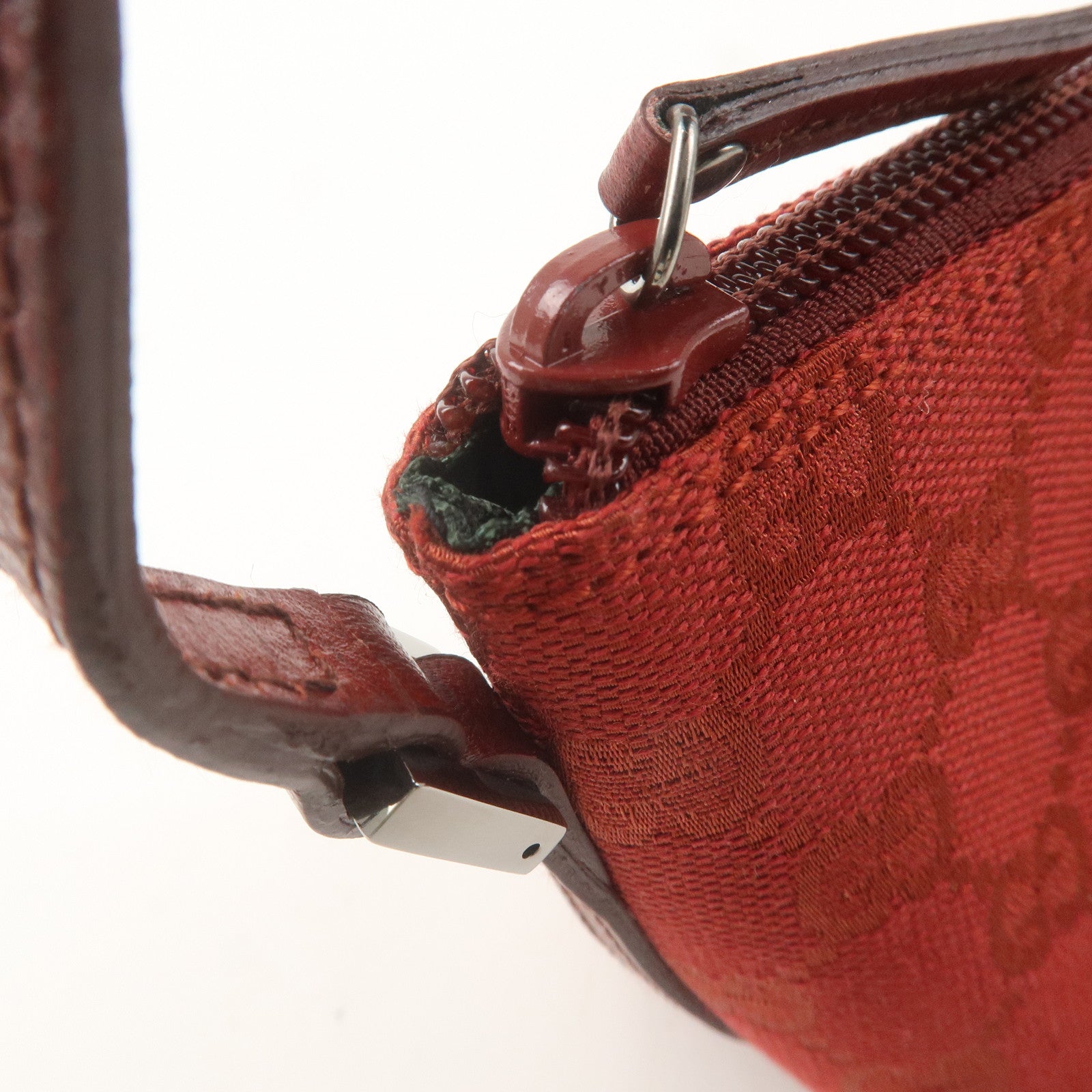 GUCCI Boat Bag GG Canvas Leather Hand Bag Pouch Red 07198