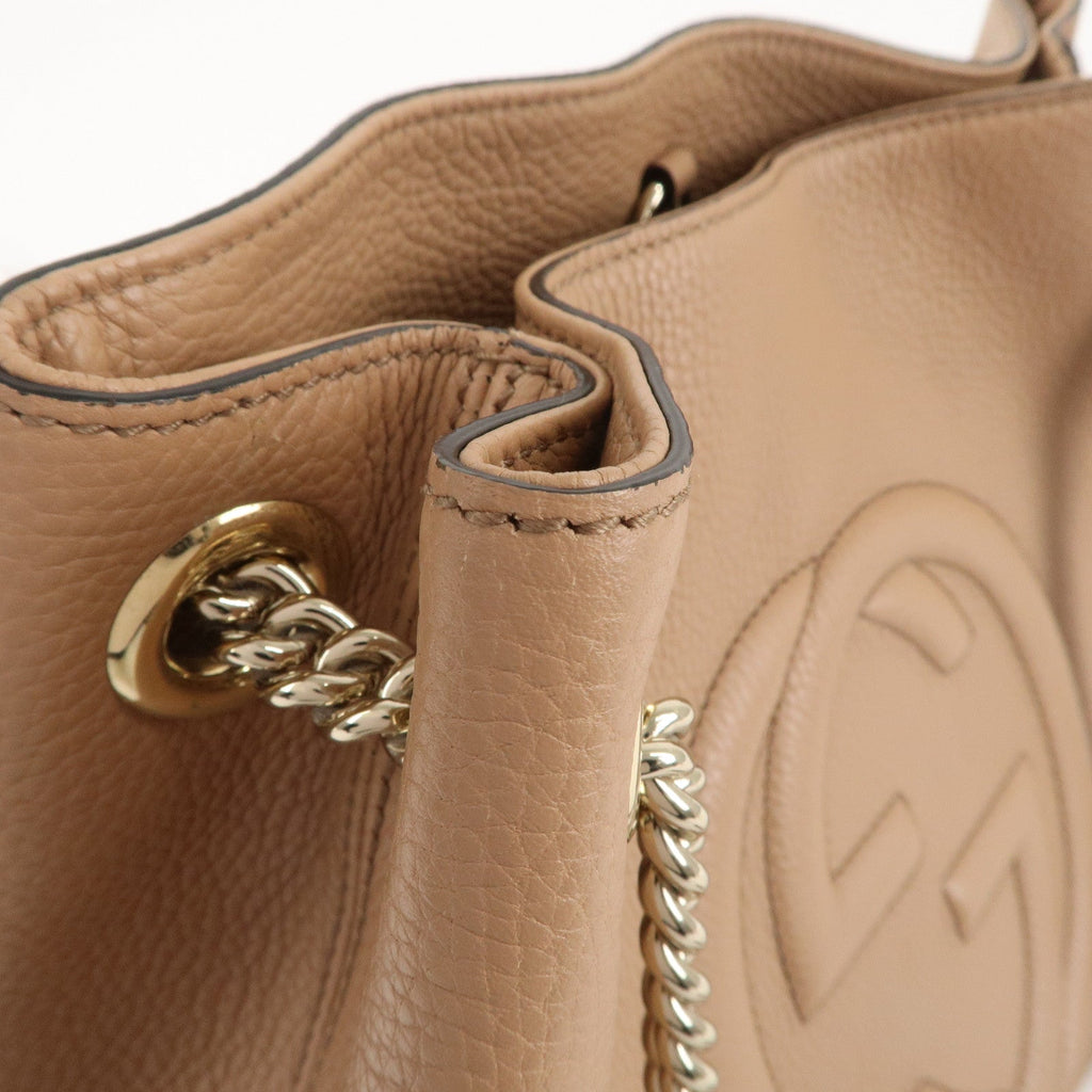 GUCCI SOHO Interlocking G Leather Chain Shoulder Bag Beige 536196