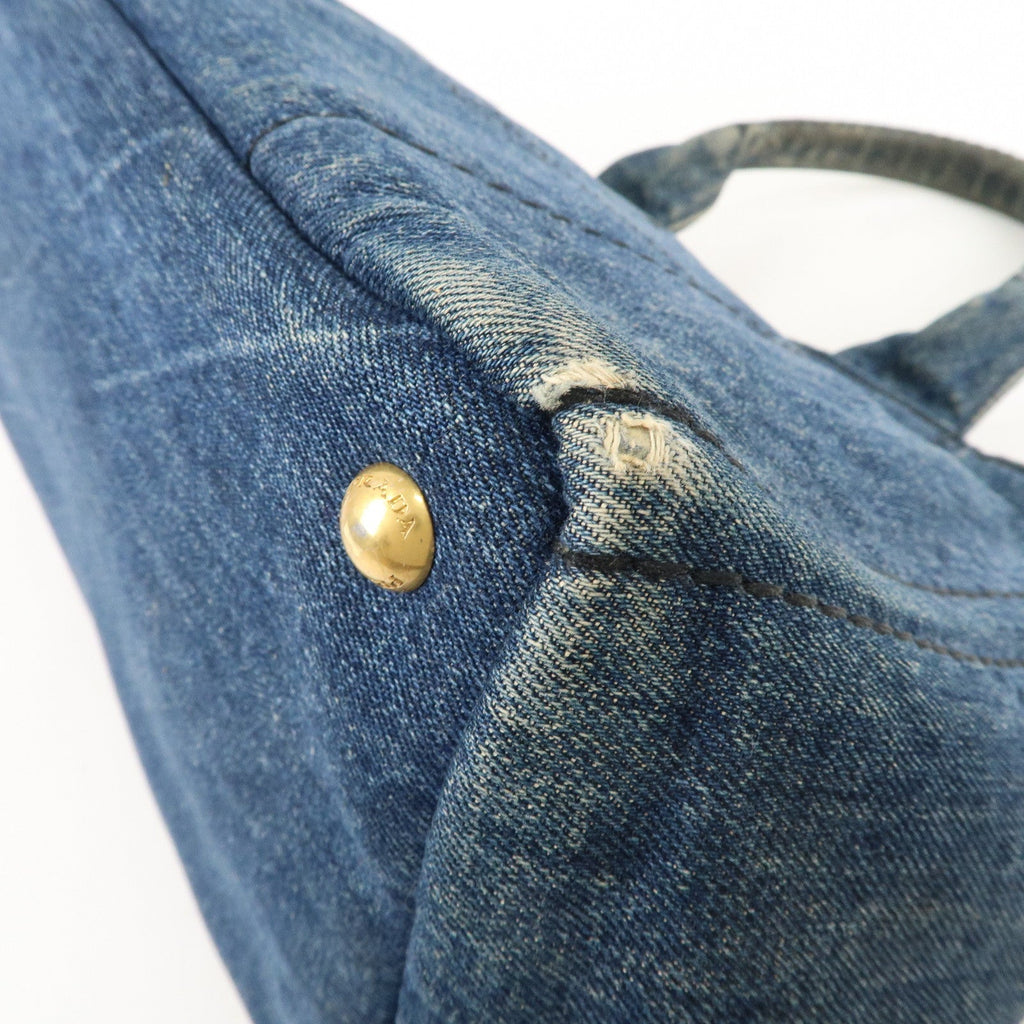 PRADA Canapa Denim Tote Bag Hand Bag Blue B1872B