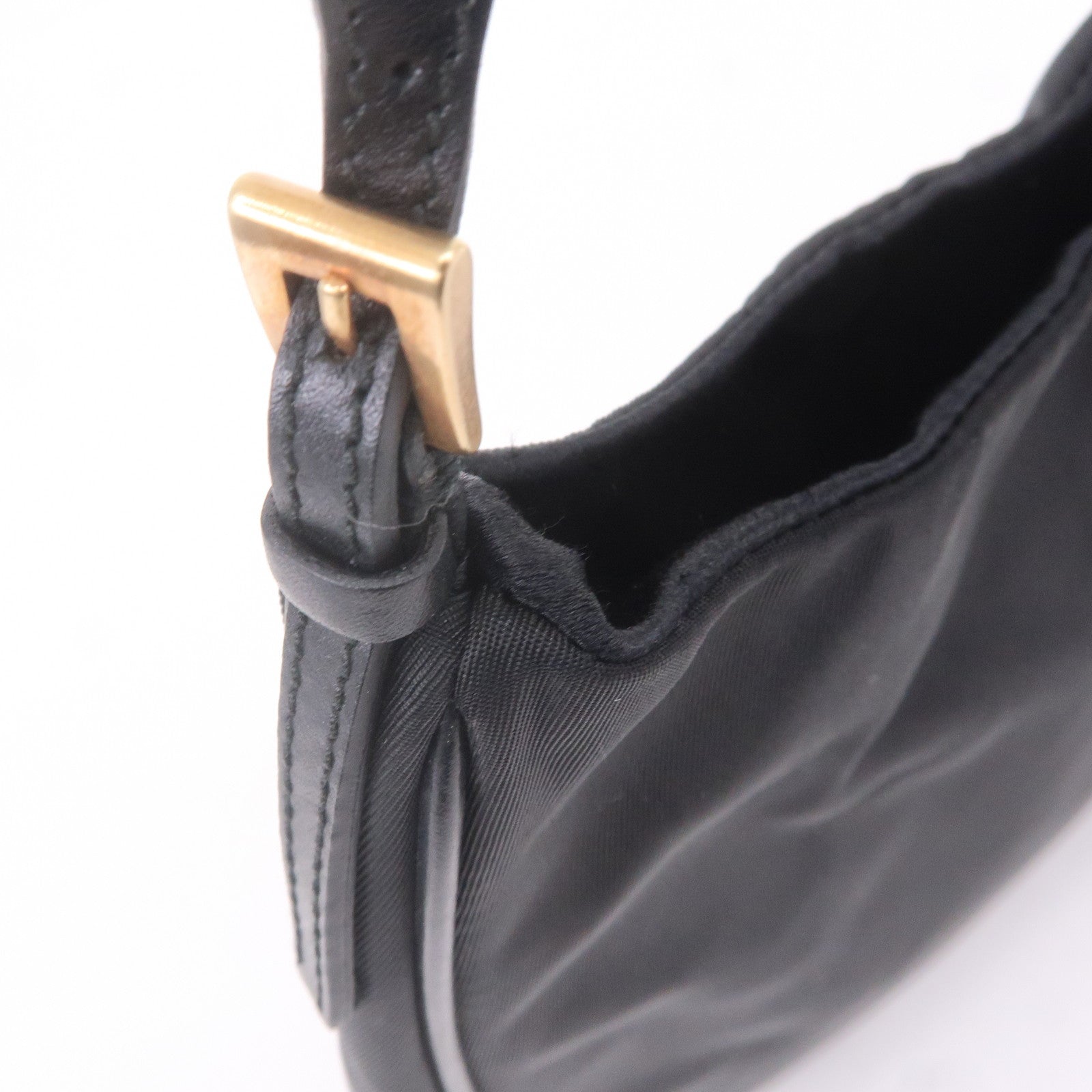 PRADA Logo Nylon Leather Chain Shoulder Bag Purse Black BR0104