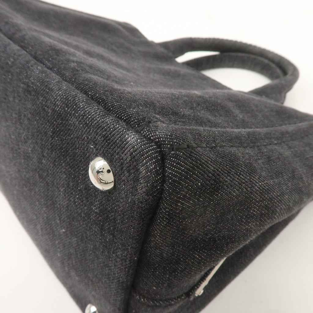 PRADA Logo Canapa Mini Canvas 2Way Hand Bag Denim Black 1BG439